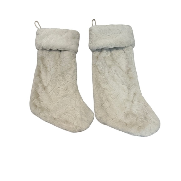 Set 2 TX Jessie Tree Stockings Off White Plush Cozy Sherpa Cuff - Picture 1 of 9